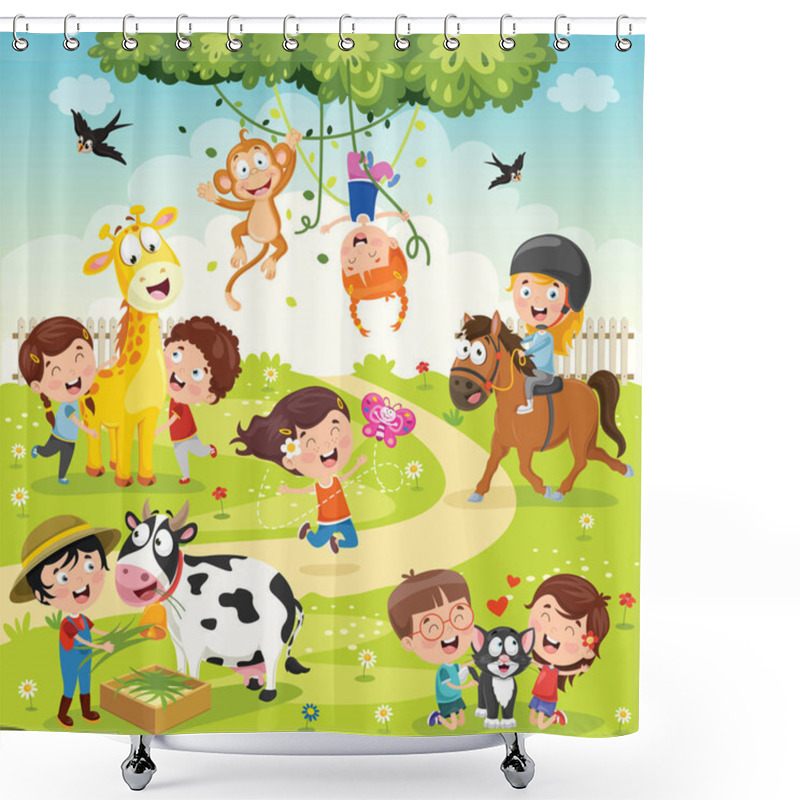 Personality  Children Playing With Funny Animals Shower Curtains