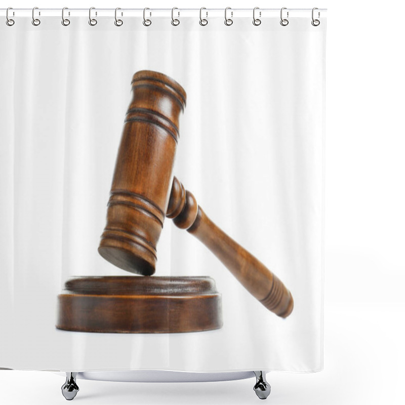 Personality  Wooden Gavel On White Background. Law Concept Shower Curtains