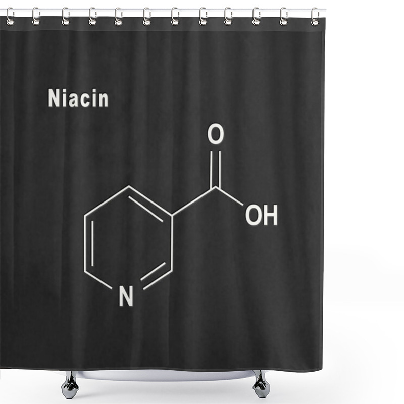 Personality  Niacin (nicotinic Acid) Molecule, Vitamin B3 Structural Chemical Formula White On Black Background Shower Curtains