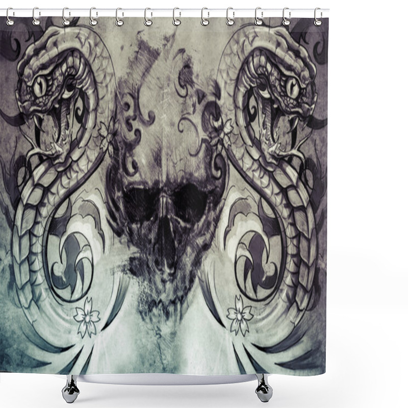 Personality  Tattoo design over grey background shower curtains