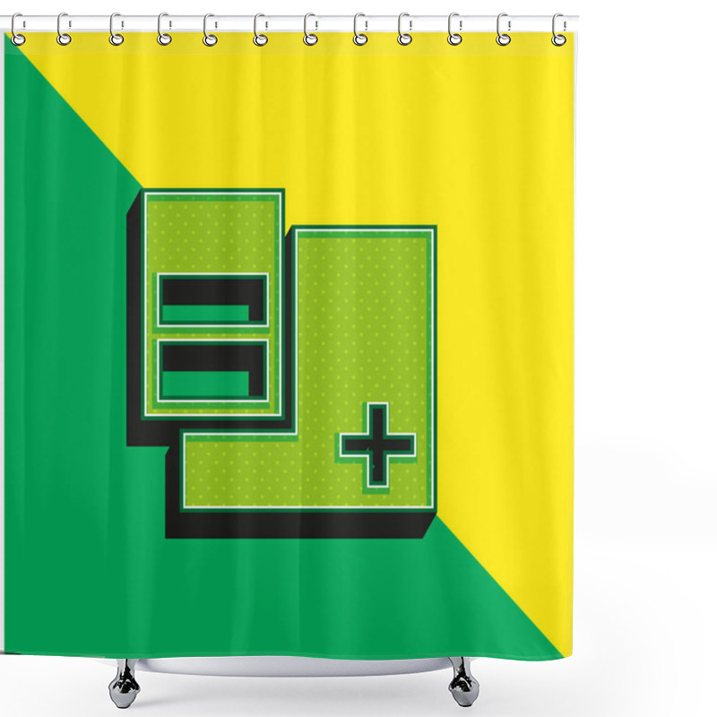 Personality  Add Square Button With Three Vertical Rectangles Green And Yellow Modern 3d Vector Icon Logo Shower Curtains