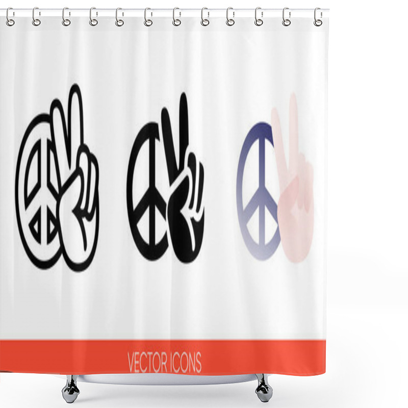 Personality  Peace Sign Hand With Fingers And Pacific Sign, International Symbol Of Peace, Disarmament, Antiwar Movement In Purple Color Icon. Isolated Vector Sign Symbol. Shower Curtains