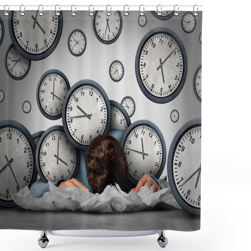 Personality  Overwork Business Stress Concept Tired At Work As An Exhausted  Worker Or Employee Overwhelmed By Deadlines Or Workaholic Businessman Symbol With 3D Illustration Elements. Shower Curtains