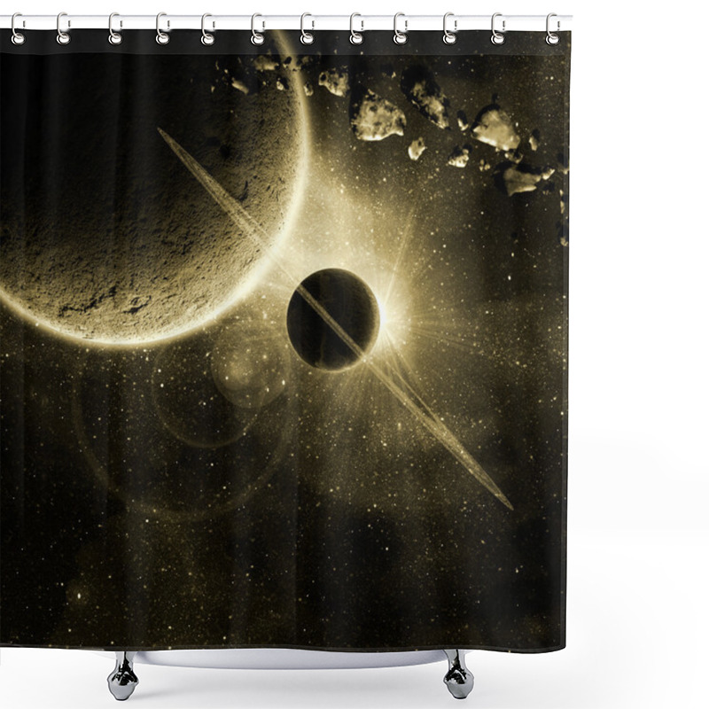 Personality  Planet With Rings Shower Curtains