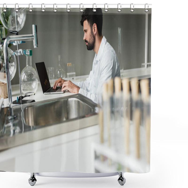 Personality  Scientist Using Laptop Shower Curtains