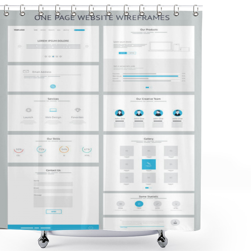 Personality  Flat Responsive One Page Website Wireframe Kit Shower Curtains