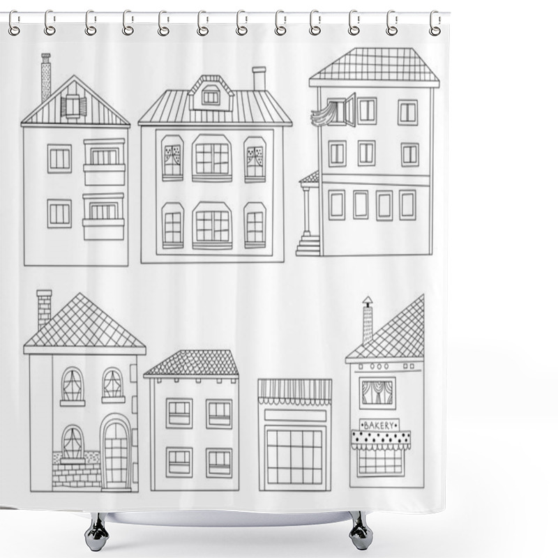 Personality  Hand Drawn Houses Shower Curtains