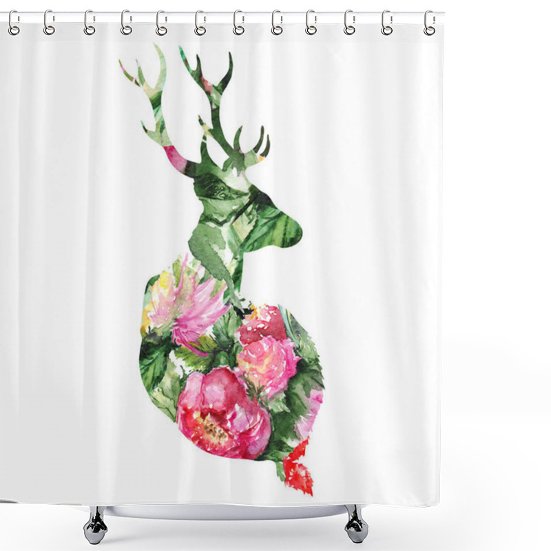 Personality  Silhouette Deer Animal Floral Flower Background Isolated Shower Curtains