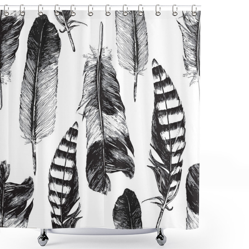 Personality  Seamless Pattern With Hand Drawn Feathers Shower Curtains