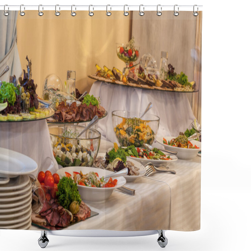 Personality  Buffet with different appetizers shower curtains