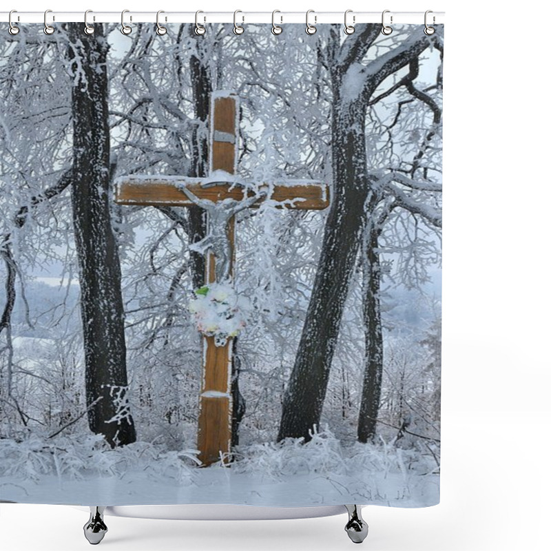 Personality  Cross In The Snow Shower Curtains