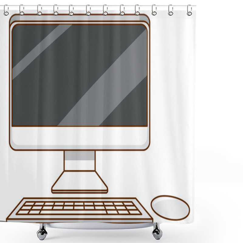 Personality  Computer Set With Keyboard And Display On White Background Illustration Shower Curtains