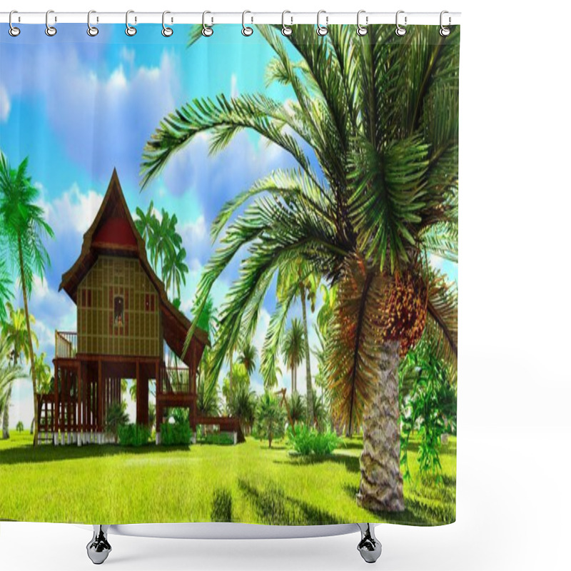 Personality  Tropical Beach House In The Tropics 3d Rendering Shower Curtains