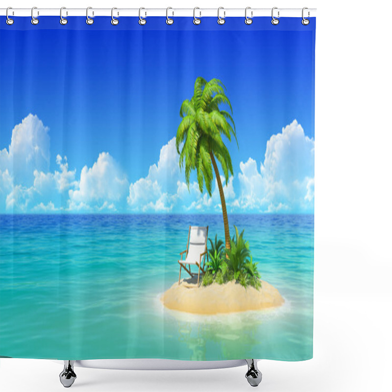 Personality  Chaise Lounge And Palm Tree On Tropical Island. Shower Curtains