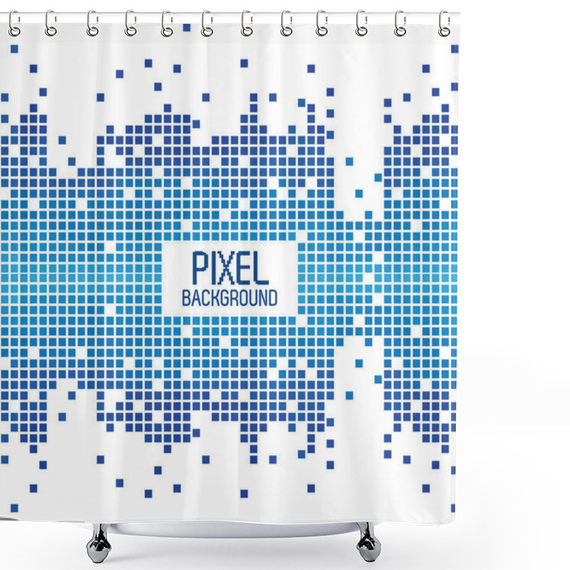 Personality  Pixel Background Text Design Over White And Blue Pixel Background Shower Curtains