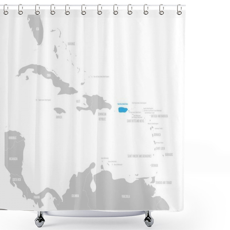 Personality  Puerto Rico Blue Marked In The Map Of Caribbean. Vector Illustration Shower Curtains