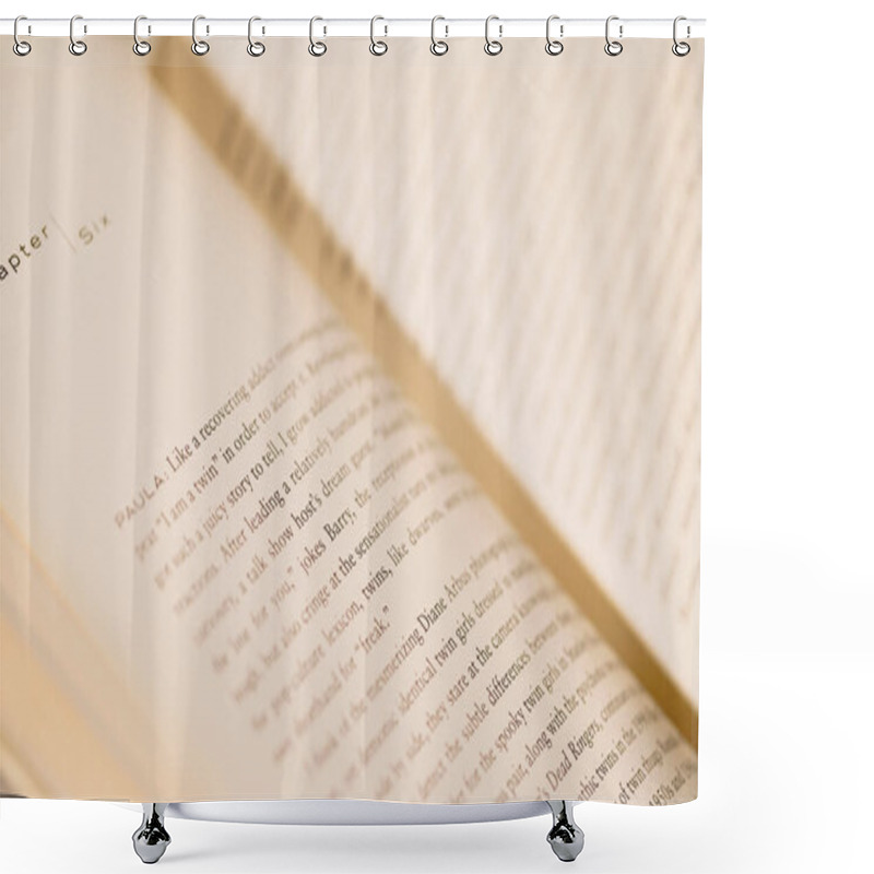 Personality  Close Up View Of Book With Blurred Pages  Shower Curtains