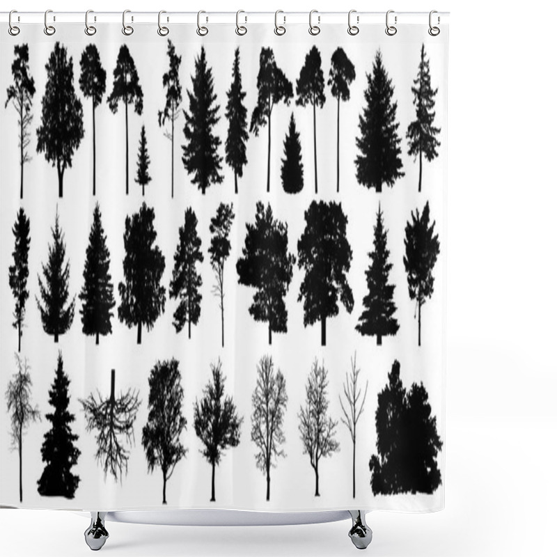 Personality  Tree Silhouette Black Vector. Isolated Set Forest Trees On White Background Shower Curtains