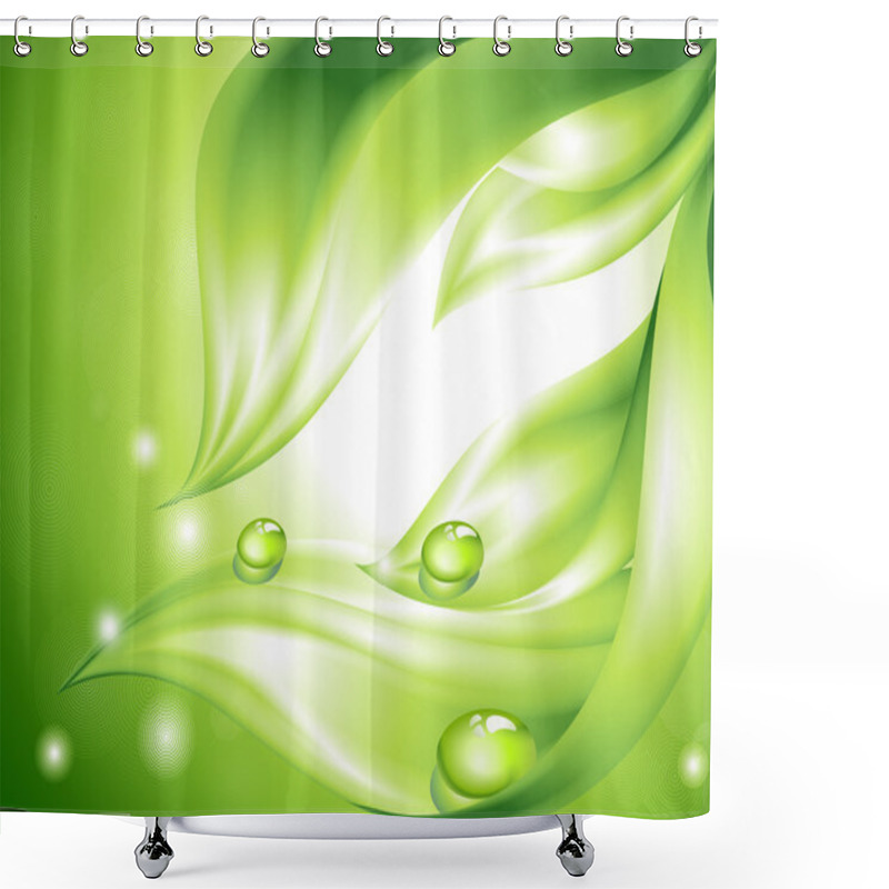 Personality  Abstract Green Background With Leaves And Water Drops Shower Curtains