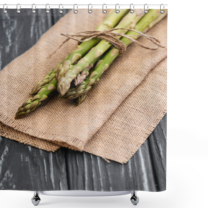 Personality  Bundle Of Fresh Green Asparagus On Burlap On Wooden Surface Shower Curtains