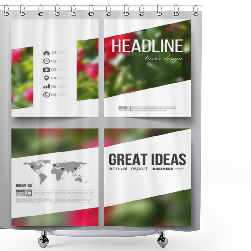 Personality  Set Of Business Templates For Brochure, Magazine, Flyer, Booklet Or Annual Report. Floral Background, Blurred Image, Flowers On Green, Modern Template Shower Curtains