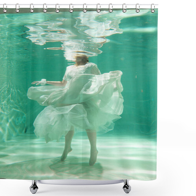 Personality  Hot Slim Caucasian Woman Posing Under Water In Beautiful Clothes Alone In The Deep Shower Curtains