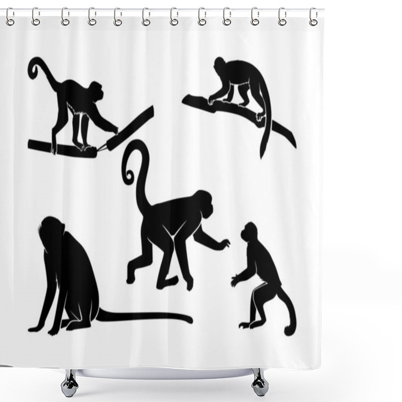 Personality  Set Of Monkeys Silhouette Vector Isolated - Animal Silhouette Illustration Shower Curtains