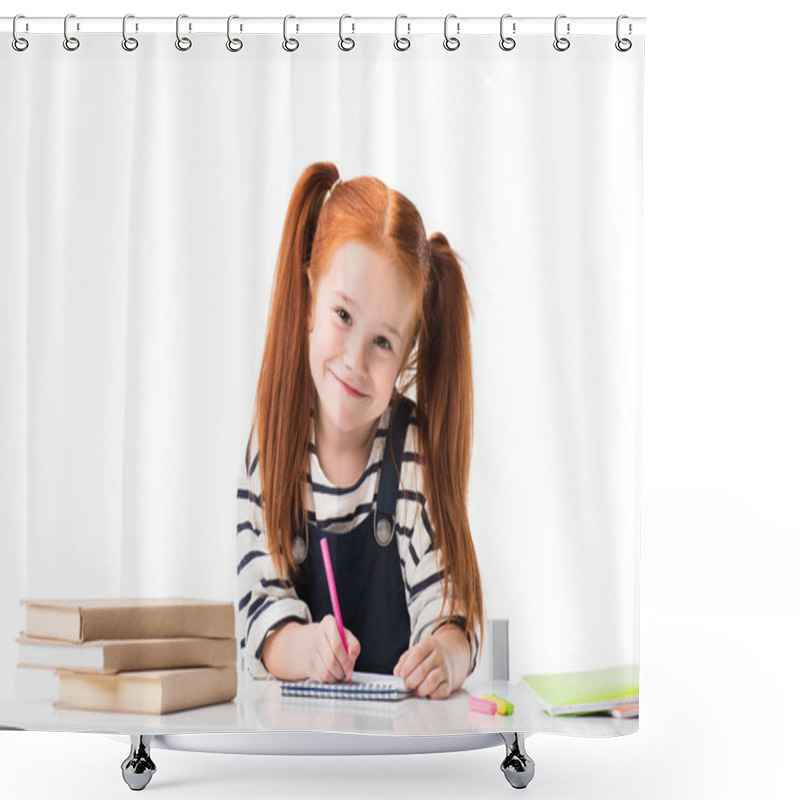 Personality  Schoolgirl Drawing In Notebook   Shower Curtains