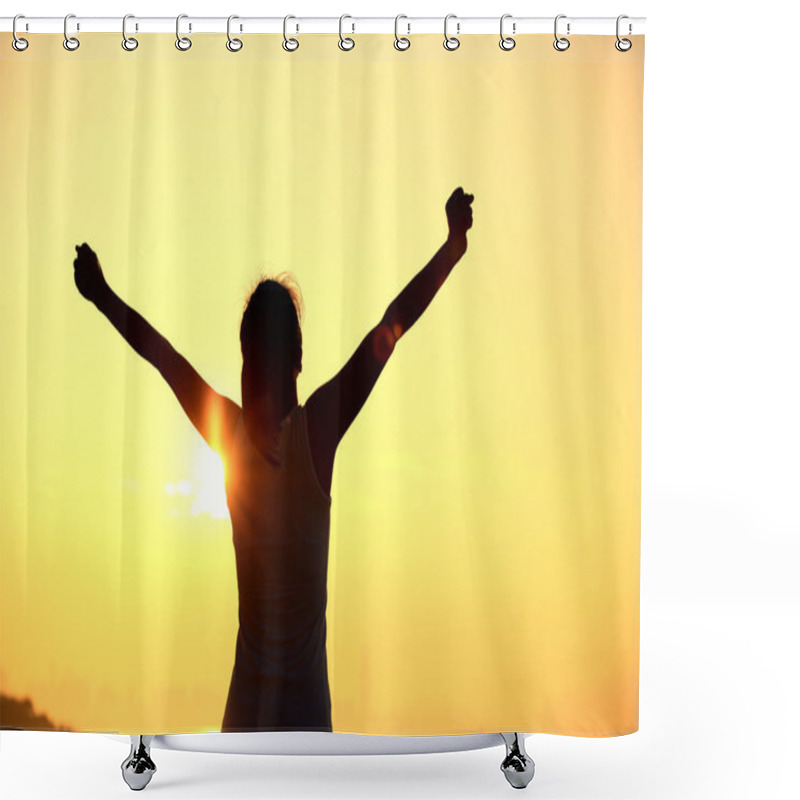 Personality  Woman Open Arms Under The Sunrise Shower Curtains