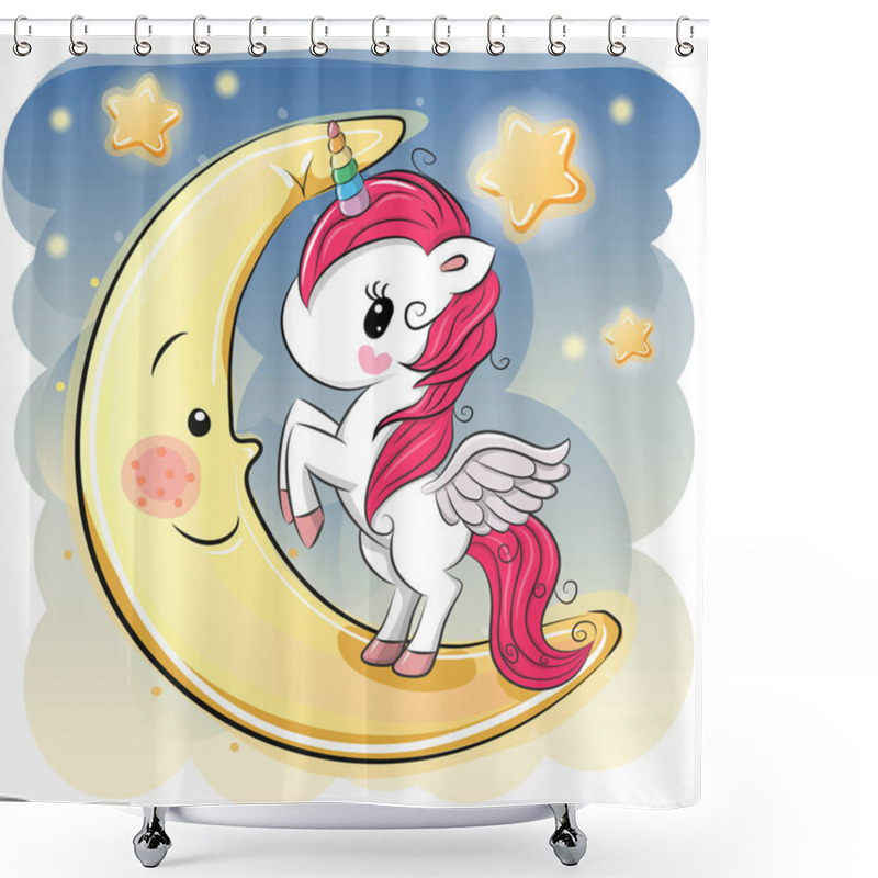 Personality  Cartoon Unicorn Girl On The Moon Shower Curtains