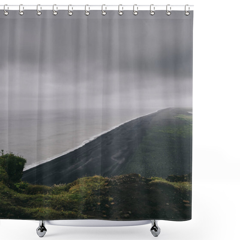 Personality  Scenic View Of Black Sand Beach From Cliff, Vik, Iceland Shower Curtains