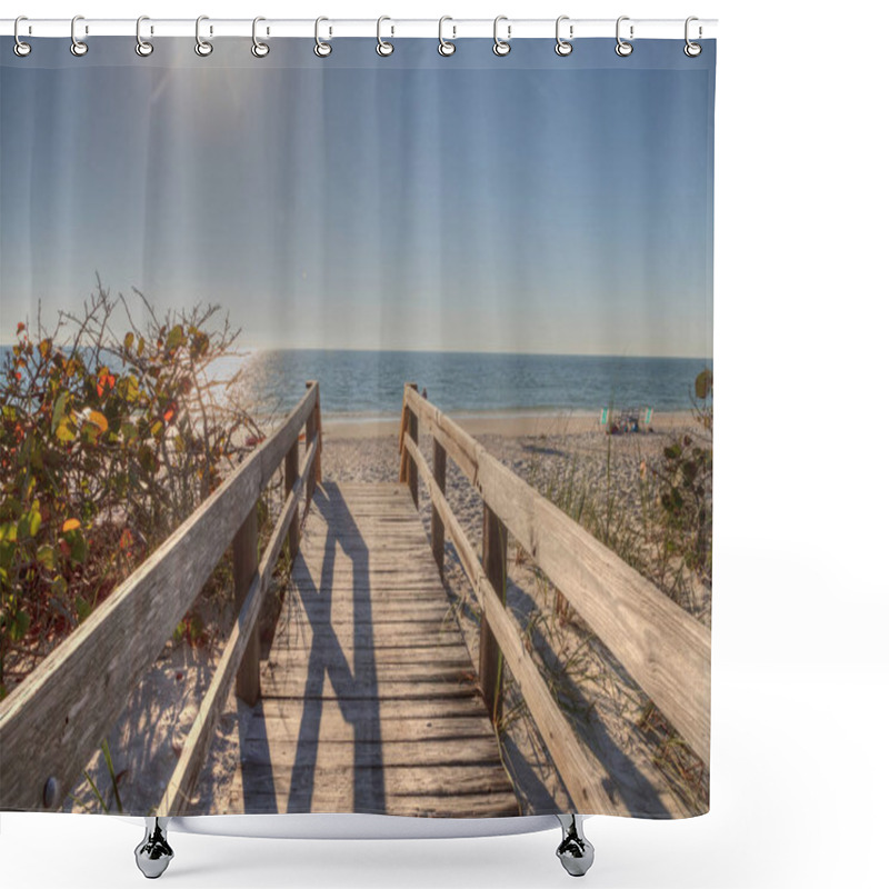 Personality  Boardwalk Across The White Sand Beach Of Delnor-Wiggins Pass Sta Shower Curtains