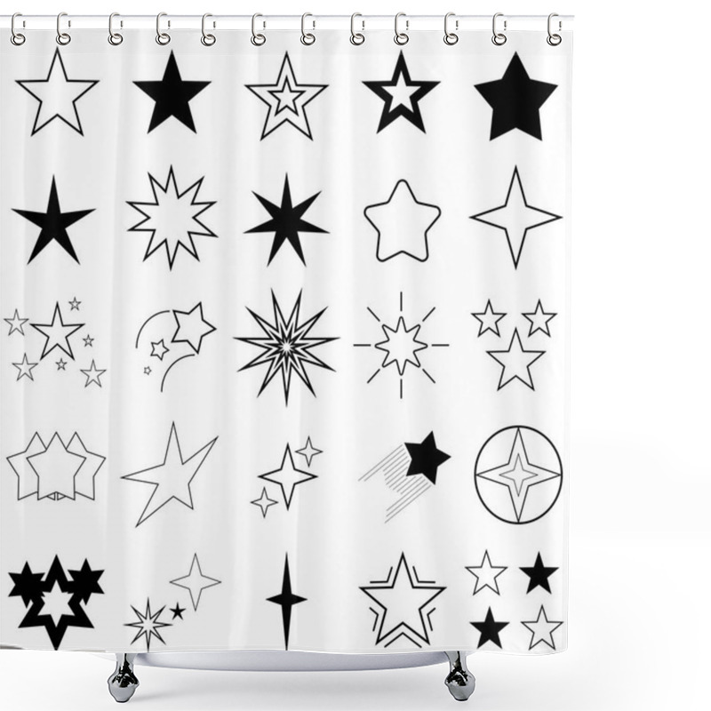 Personality  Set Of Black Line Star Icon. Line Icons Collection For Web Apps And Mobile Concept. Symbol Star. Decoration Element For Christmas Or Birthday. Vector Illustration. Shower Curtains