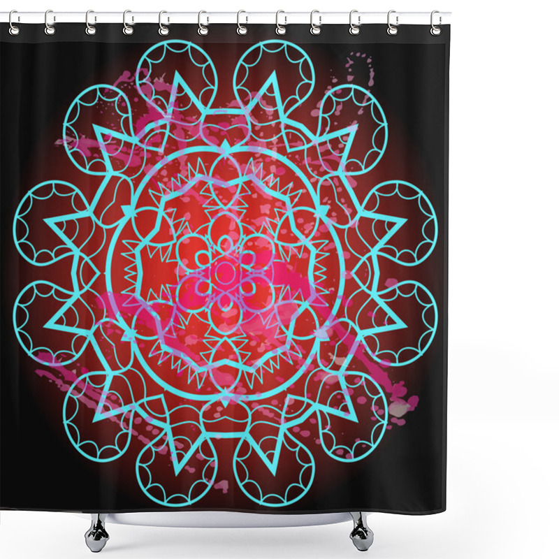 Personality  Oriental Mandala Motif Round Lase Pattern On The Violet Background, Like Snowflake Or Mehndi Paint Of Deep Pink Color Shower Curtains