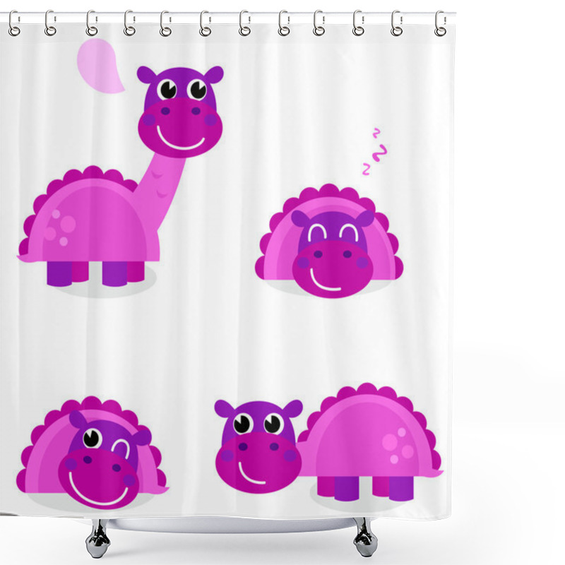 Personality  Cute Pink Dinosaur Set Isolated On White Shower Curtains