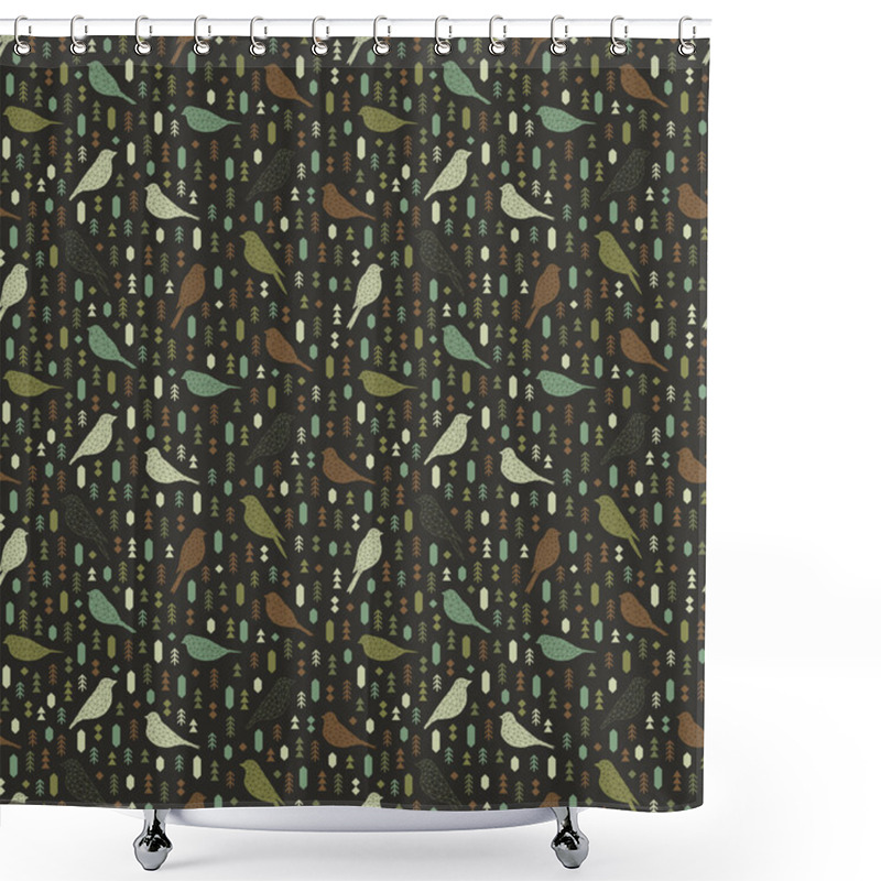 Personality  Seamless Pattern With Birds. Geometric Style. Vector. Shower Curtains