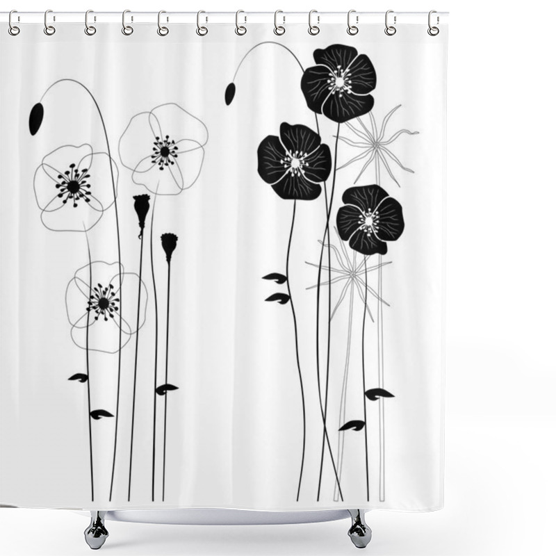 Personality  Set Of Wild Plants, Poppies And Dandelions - Vector Illustration Shower Curtains