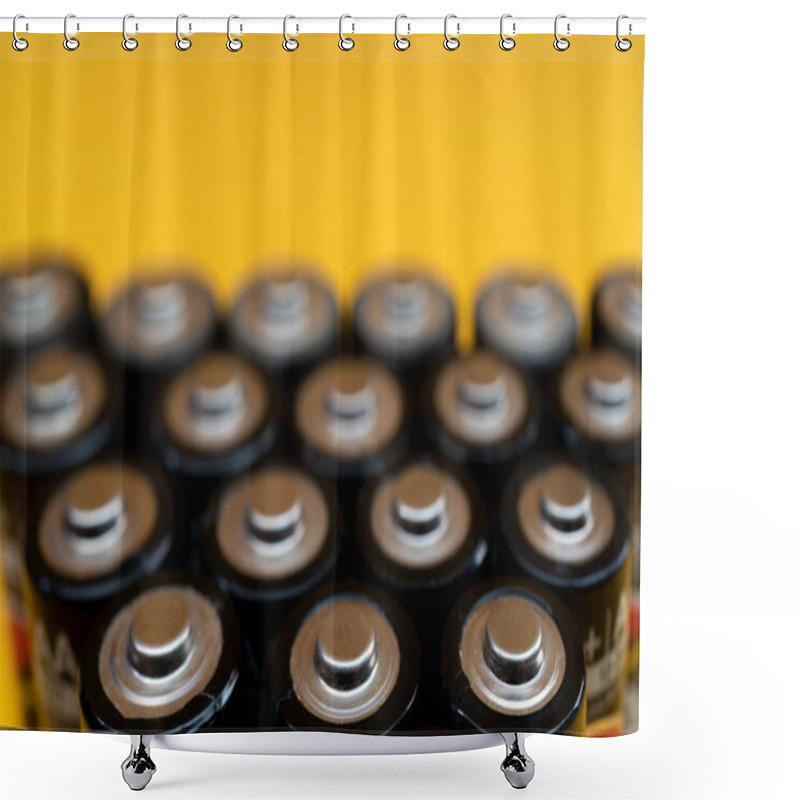 Personality  Used Batteries Are Arranged In A Triangle Shape. Recycling And D Shower Curtains