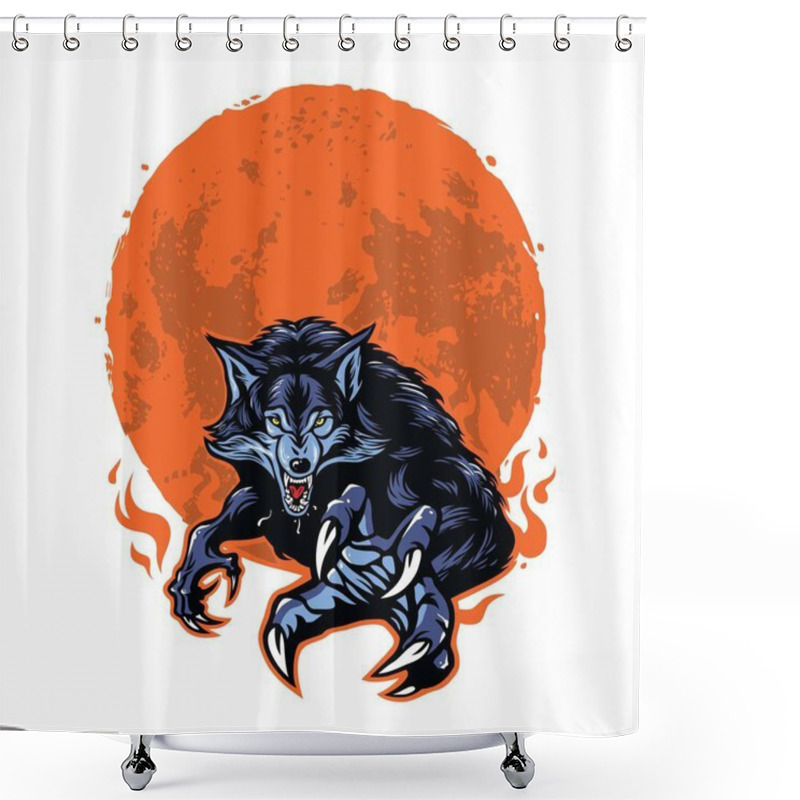 Personality  Angry Werewolf And Moon Logo Template Vector Illustration Design Shower Curtains