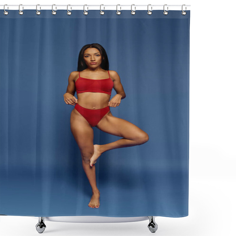 Personality  A Confident Young African American Woman Models Stylish Underwear In A Studio Setting. Shower Curtains