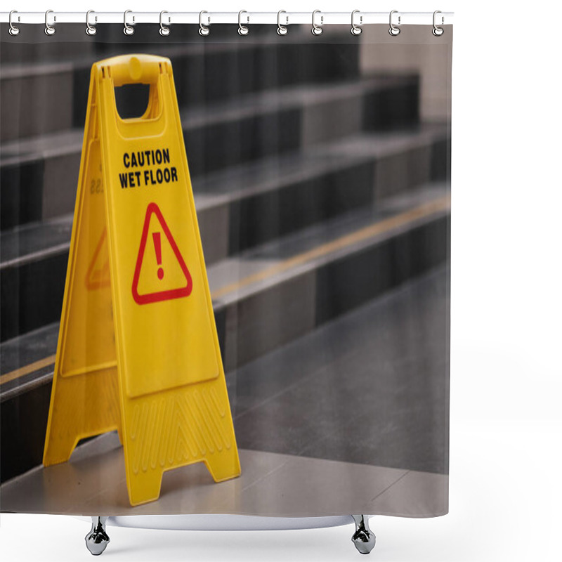 Personality  Yellow Sign Of Caution Reserve Cleaning On The Wet Floor Shower Curtains