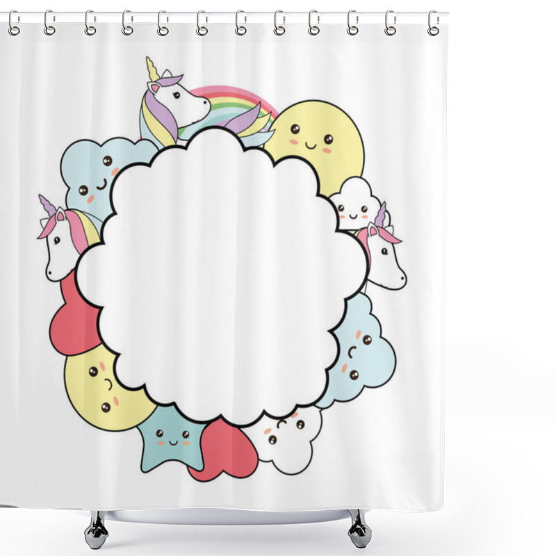 Personality  Cute Frame With Sweet Unicorn, Stars, Clouds And Sun - Kawaii Style Shower Curtains