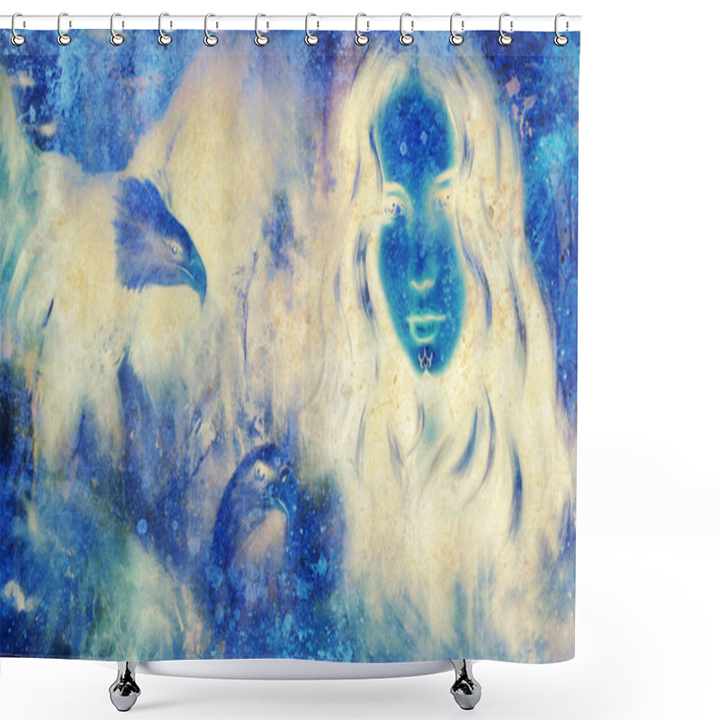 Personality  Goddess Woman And Abstract Background. Grunge Structure Shower Curtains