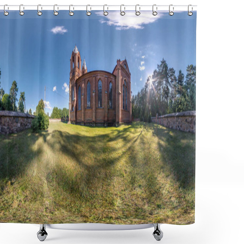 Personality  Full Seamless Spherical Hdri Panorama 360 Degrees Angle Near Neo Gothic Decorative Medieval Style Architecture Church In Equirectangular Spherical Projection With Zenith And Nadir. Vr Content Shower Curtains