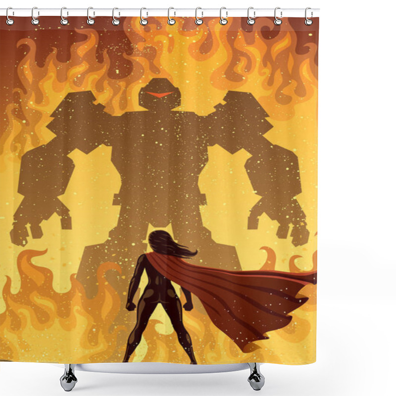 Personality  Super Heroine Versus Robot Shower Curtains