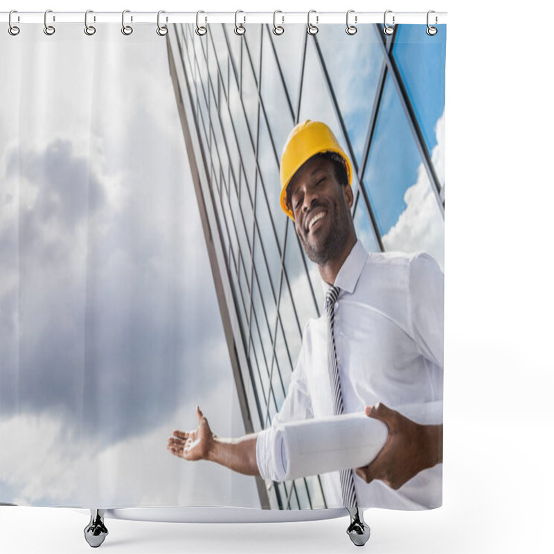 Personality  Professional Architect In Hard Hat  Shower Curtains