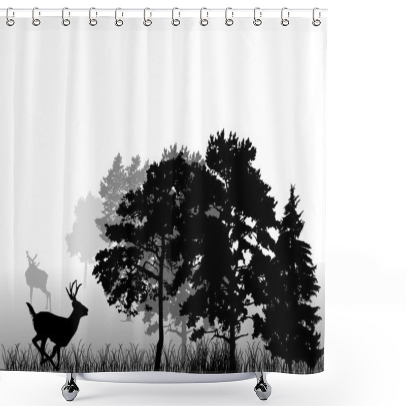 Personality  Trees And Running Deer Silhouette Shower Curtains