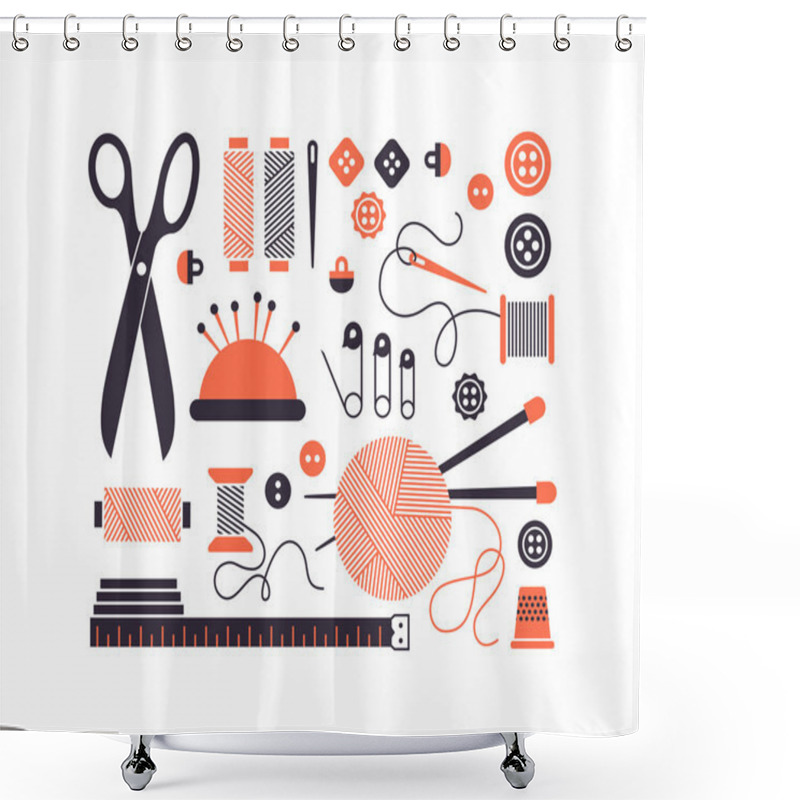 Personality  Vector Sewing Equipment And Needlework Icons Set. Shower Curtains