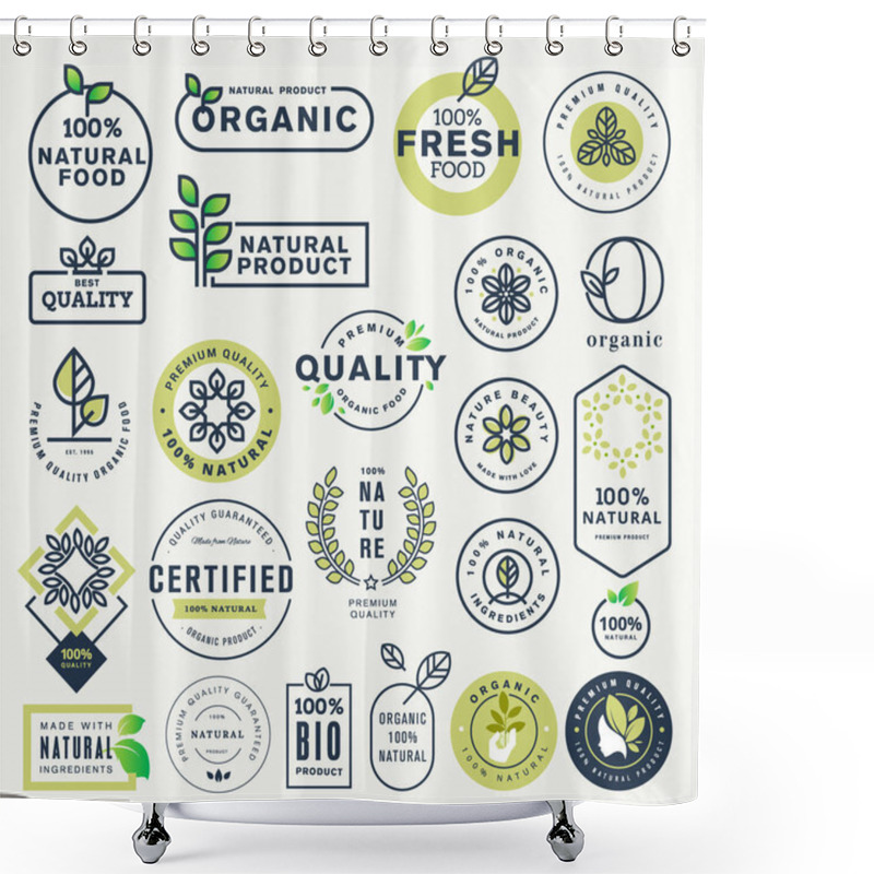 Personality  Set Of Labels And Stickers For Organic Food And Drink, And Natural Products Shower Curtains