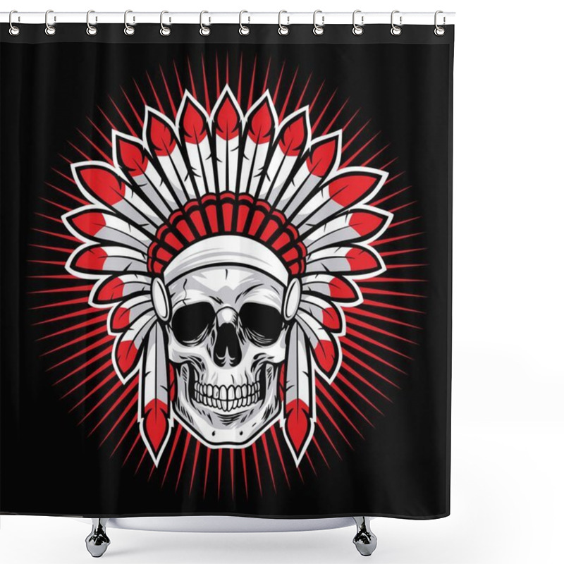 Personality  Skull Of Indian Native American Warrior Vector Mascot Shower Curtains